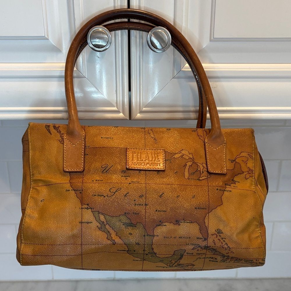 Alviero Martini Vintage 1A Classe Geo Map Boston Satchel